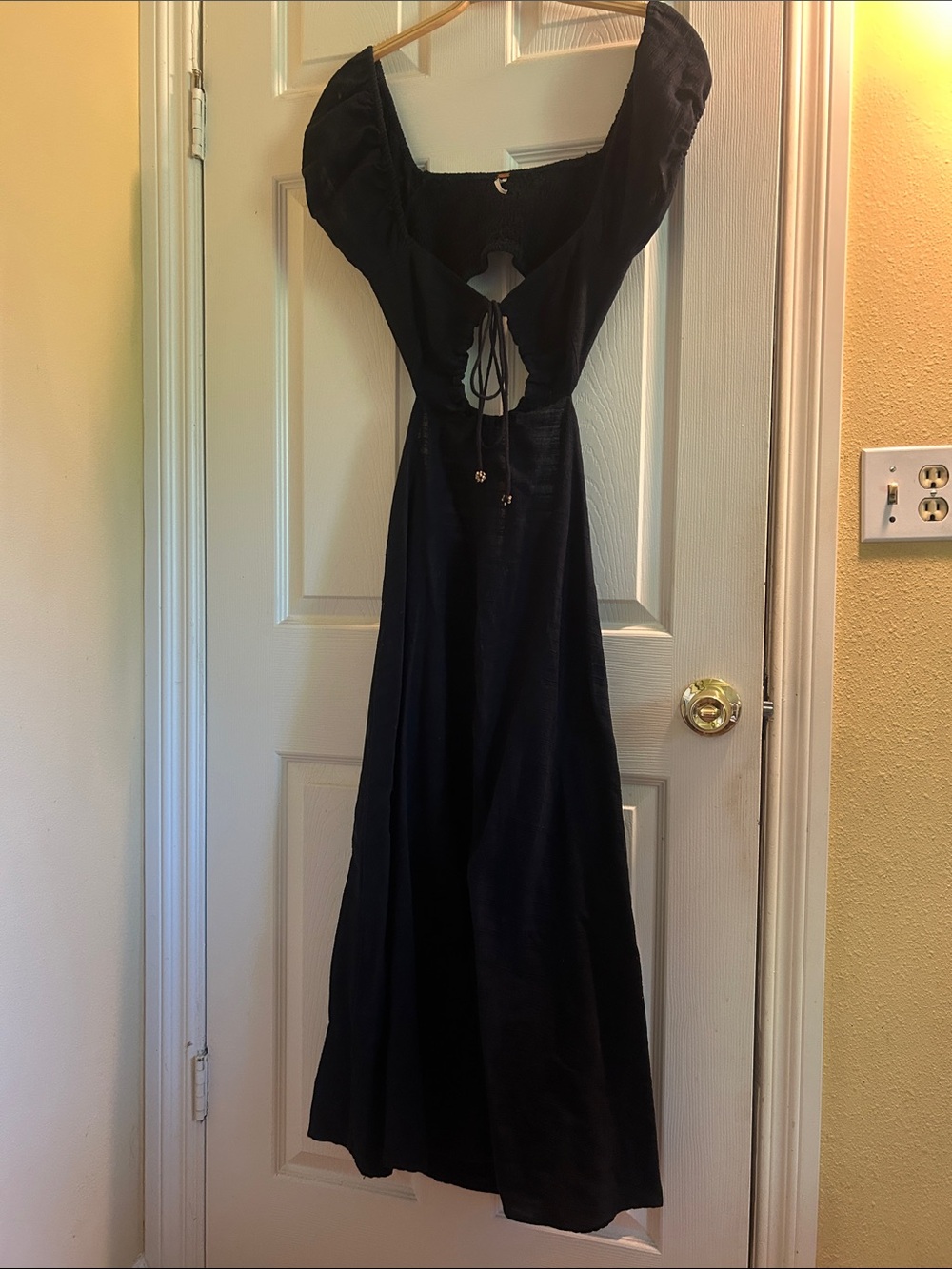 Free People Black Backless Puff-Sleeve Tie-Front Dress